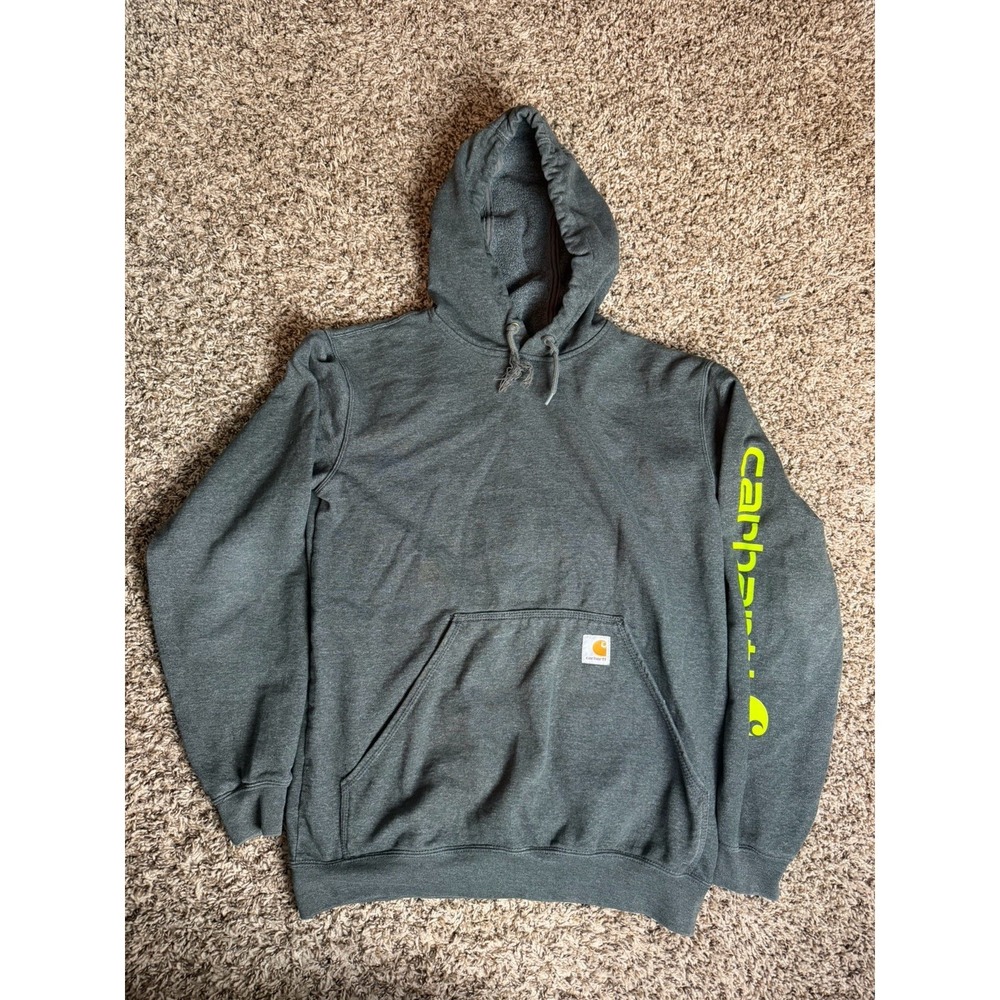 Carhartt Hoodie Mens Large Tall K288 Loose Fit Midweight Gray Spellout TS0288-S